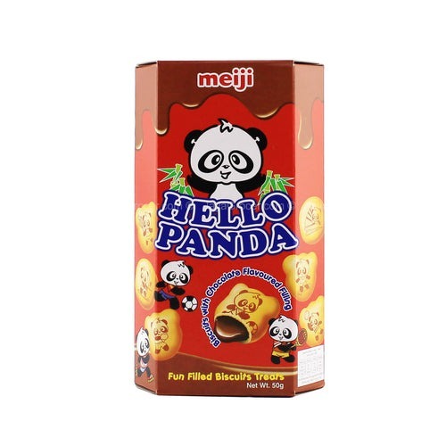 Panda-shaped chocolate-filled biscuits.